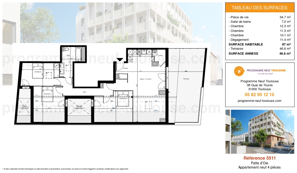 Plan pour un Appartement neuf de 87m² à
Patte d'Oie