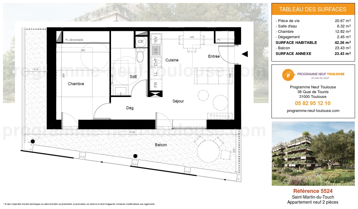 Plan pour un Appartement neuf de  42.26m² à
					Saint-Martin-du-Touch