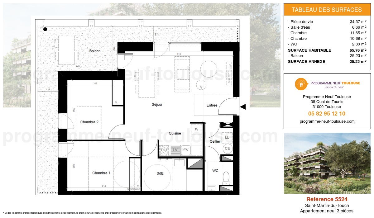 Plan pour un Appartement neuf de  65.76m² à
					Saint-Martin-du-Touch