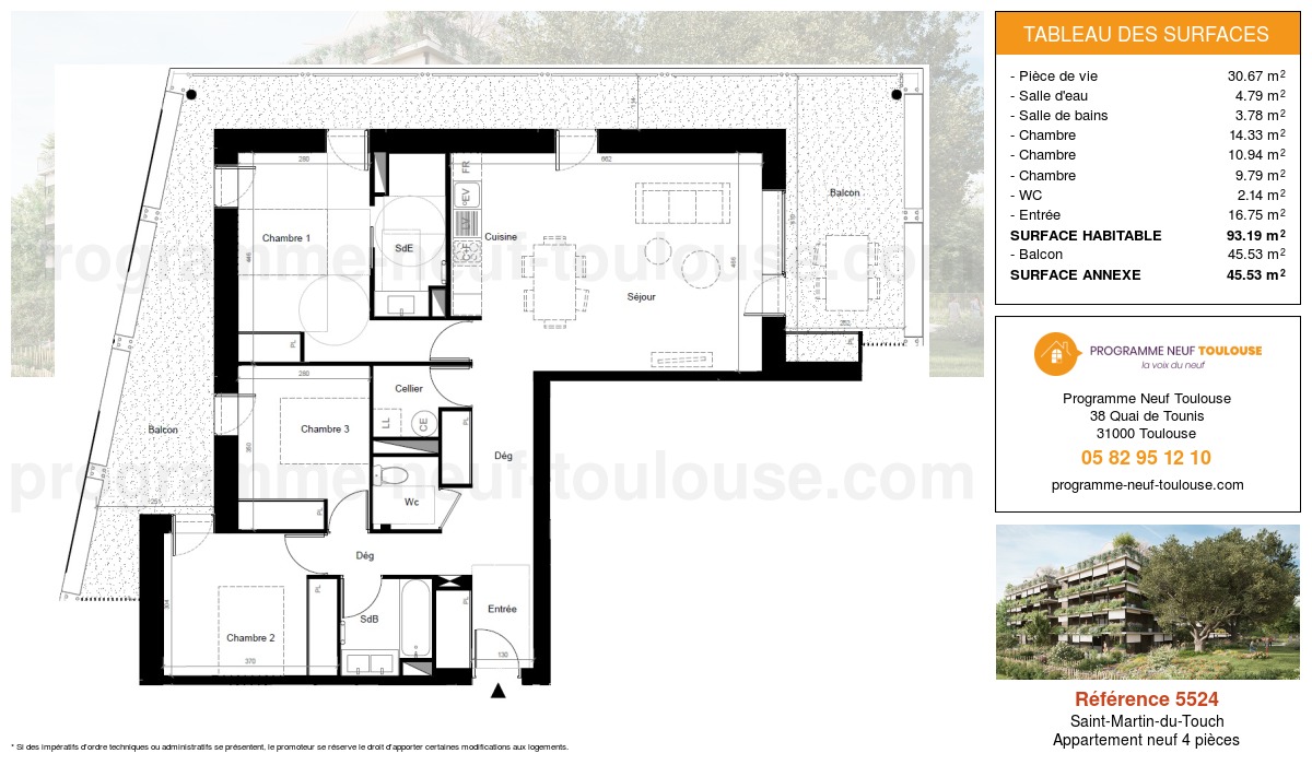 Plan pour un Appartement neuf de  93.19m² à
					Saint-Martin-du-Touch