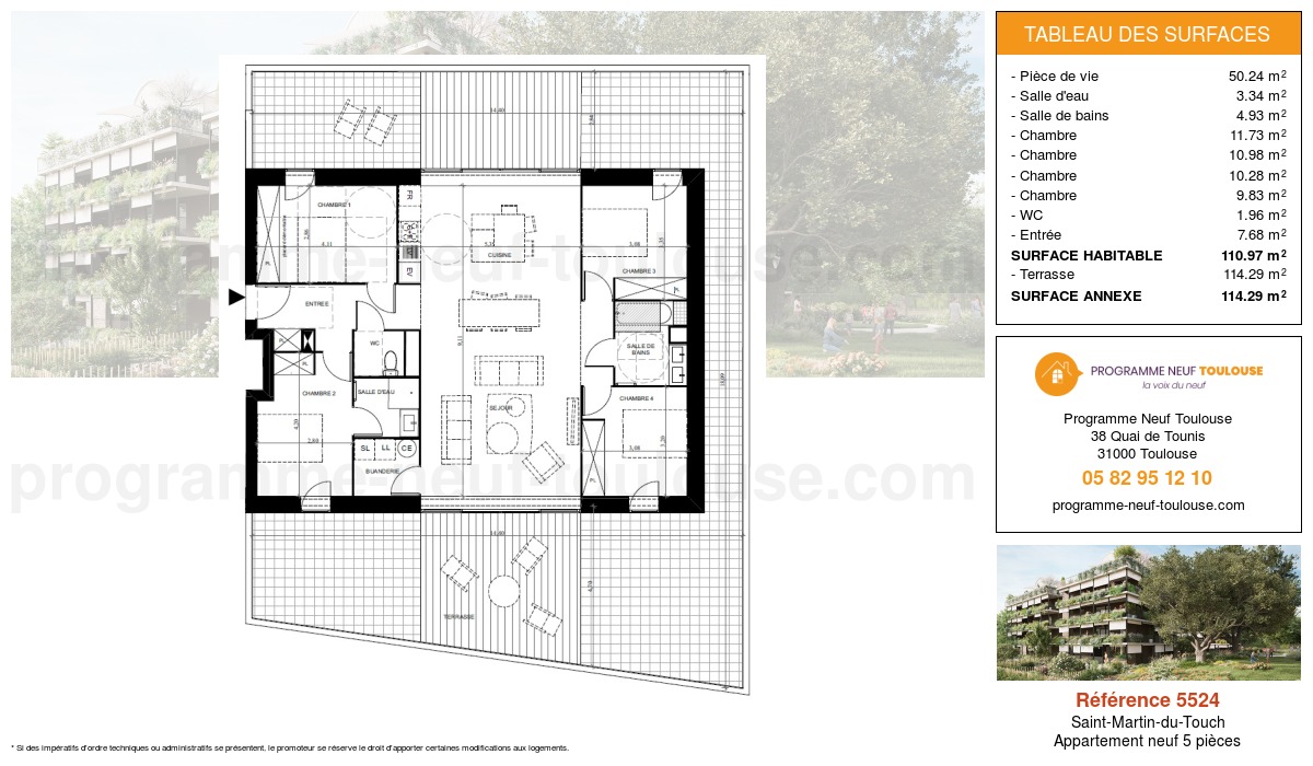 Plan pour un Appartement neuf de  110.97m² à
					Saint-Martin-du-Touch