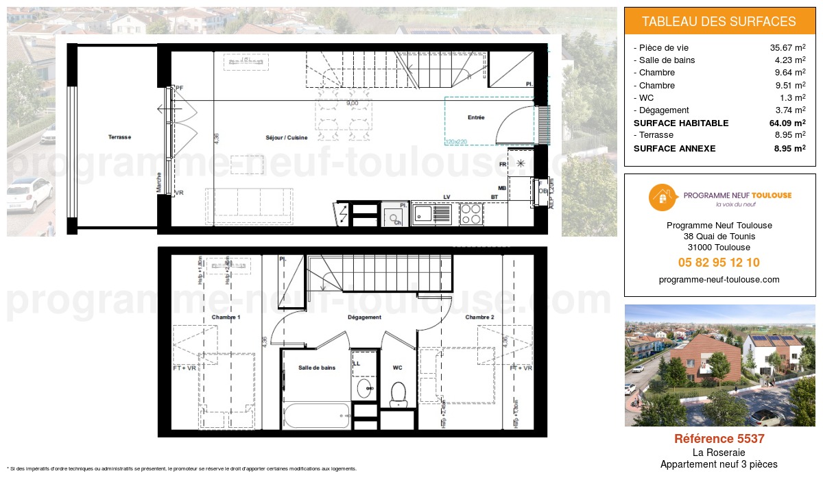 Plan pour un Appartement neuf de 64.09m² à
La Roseraie