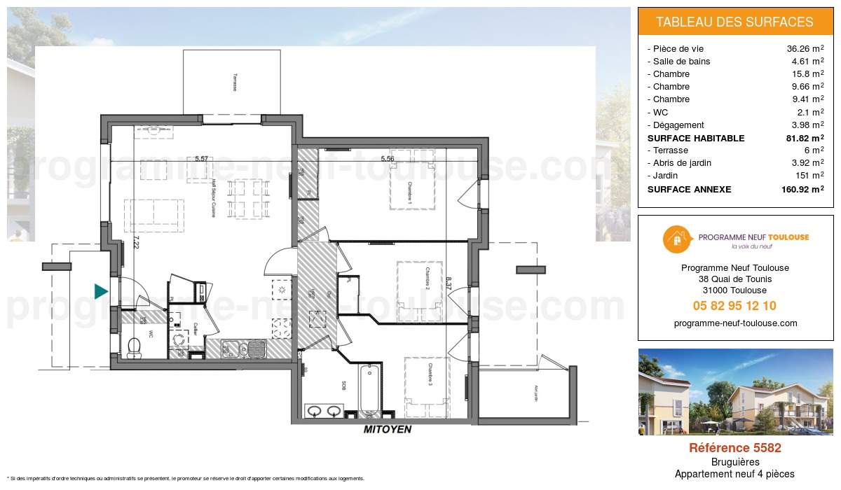 Plan pour un Appartement neuf de  81.82m² à
					Bruguières