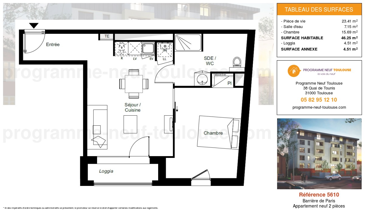 Plan pour un Appartement neuf de  46.25m² à
					Barrière de Paris