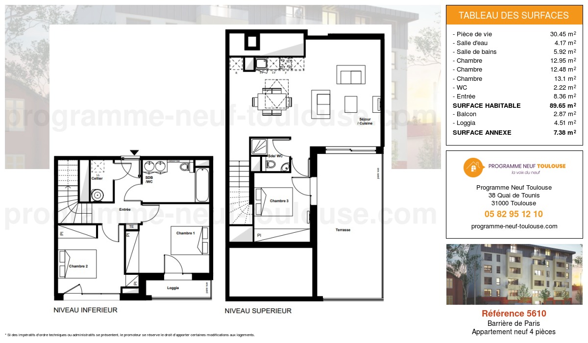 Plan pour un Appartement neuf de  89.65m² à
					Barrière de Paris