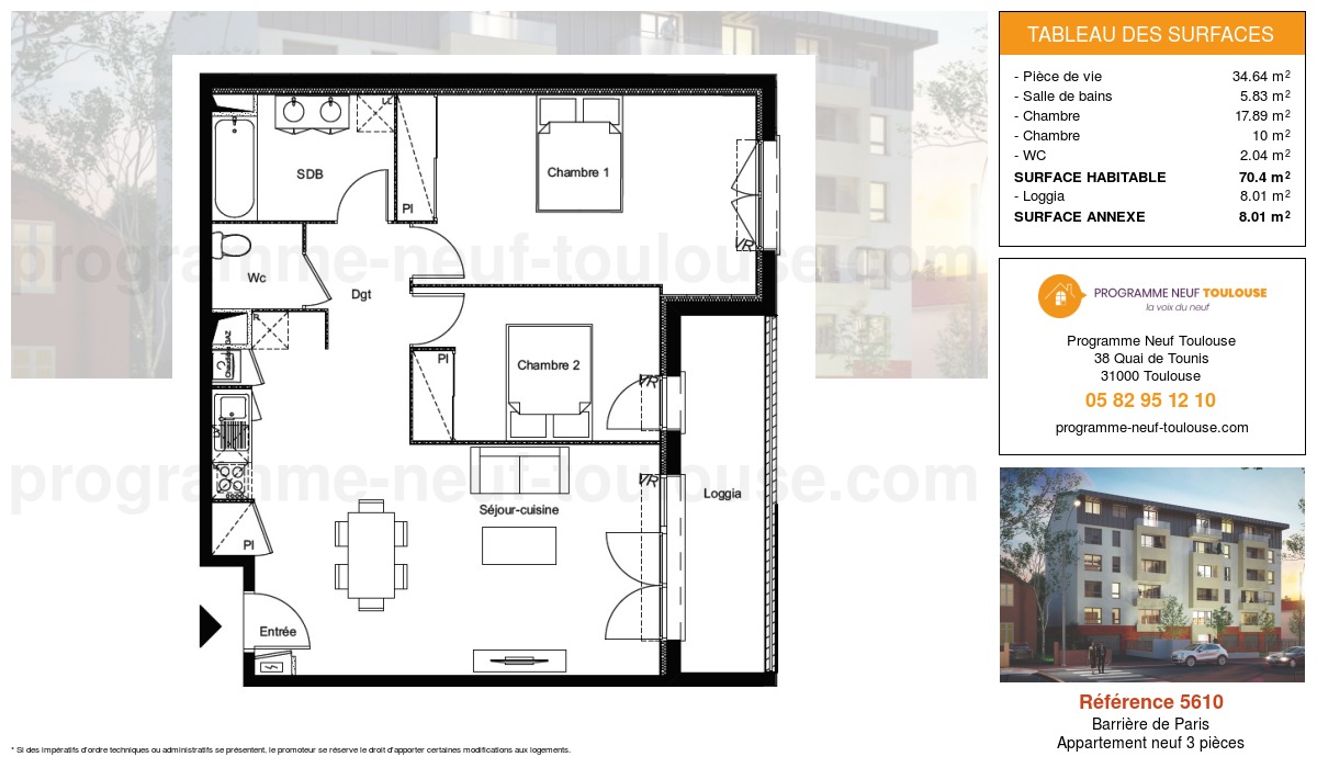 Plan pour un Appartement neuf de  70.4m² à
					Barrière de Paris