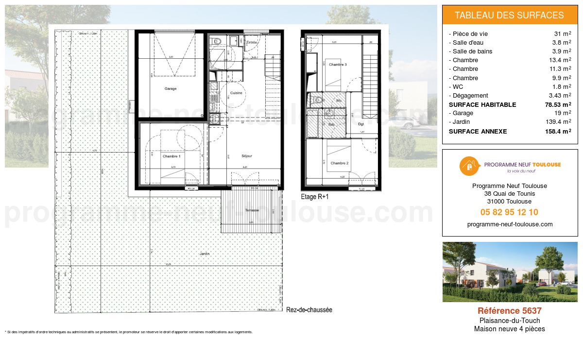 Plan pour un Maison neuve de  78.6m² à
					Plaisance-du-Touch