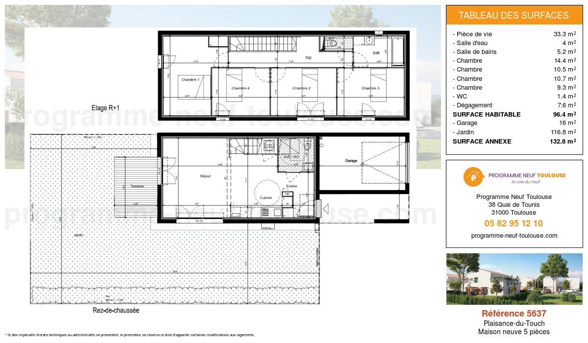 Plan pour un Maison neuve de  96.4m² à
					Plaisance-du-Touch