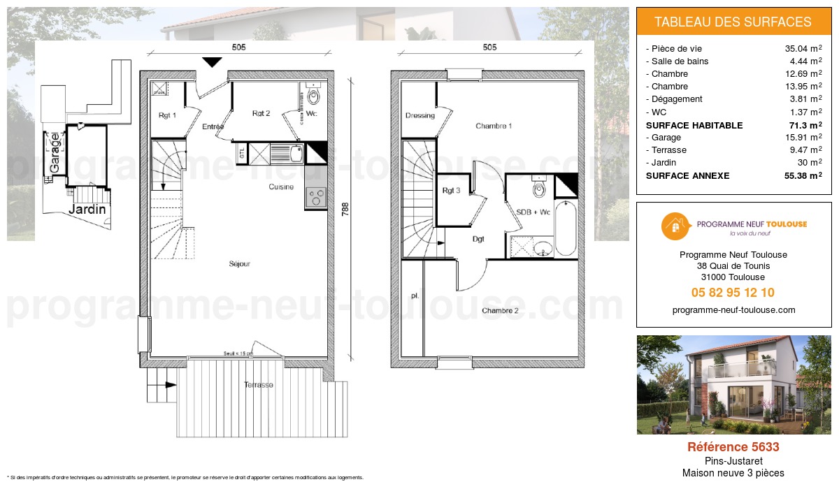 Plan pour un Maison neuve de  71.3m² à
					Pins-Justaret