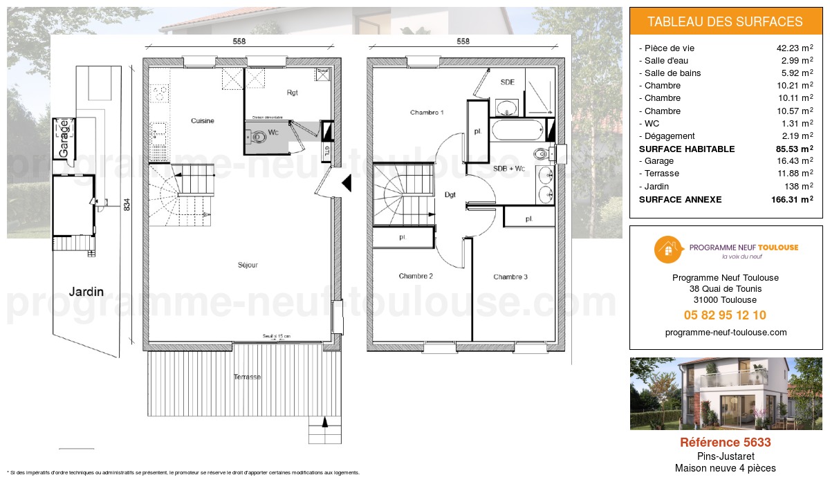 Plan pour un Maison neuve de  85.53m² à
					Pins-Justaret