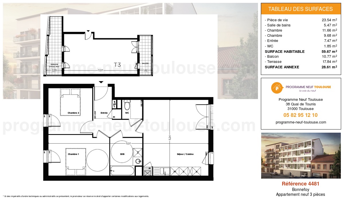 Plan pour un Appartement neuf de  59.67m² à
					Bonnefoy