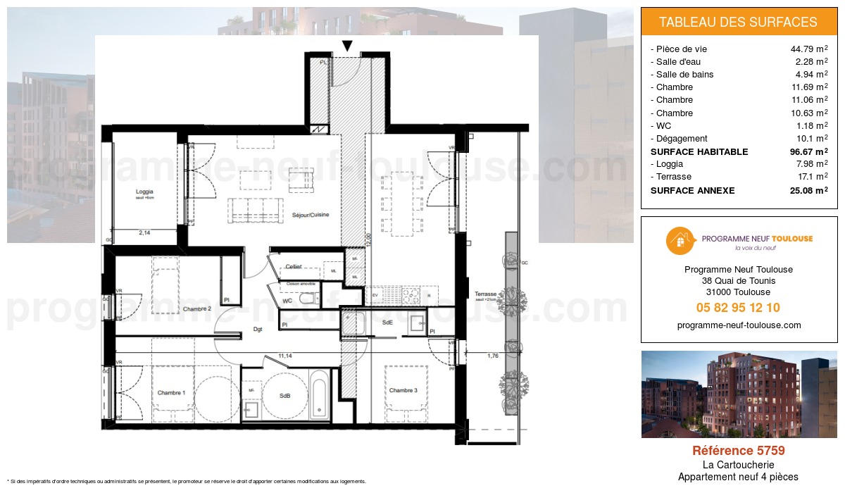 Plan pour un Appartement neuf de  96.67m² à
					La Cartoucherie