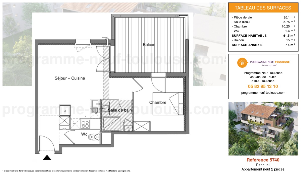 Plan pour un Appartement neuf de  41.45m² à
					Rangueil