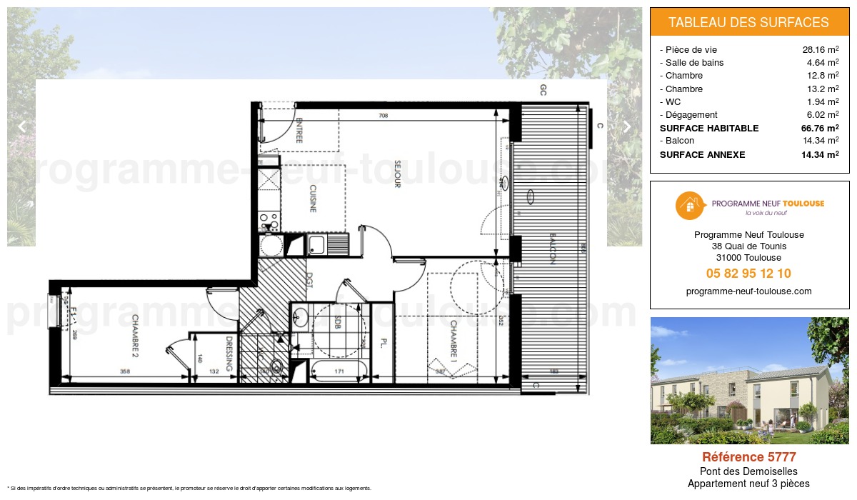 Plan pour un Appartement neuf de 66.76m² à
Pont des Demoiselles