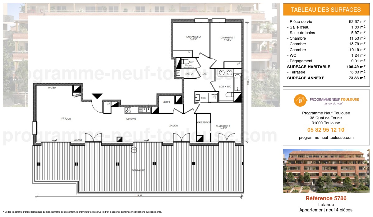 Plan pour un Appartement neuf de  106.49m² à
					Lalande