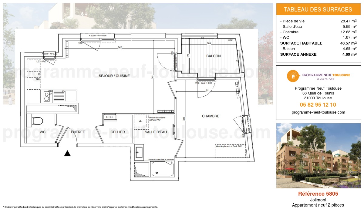 Plan pour un Appartement neuf de  48.57m² à
					Jolimont