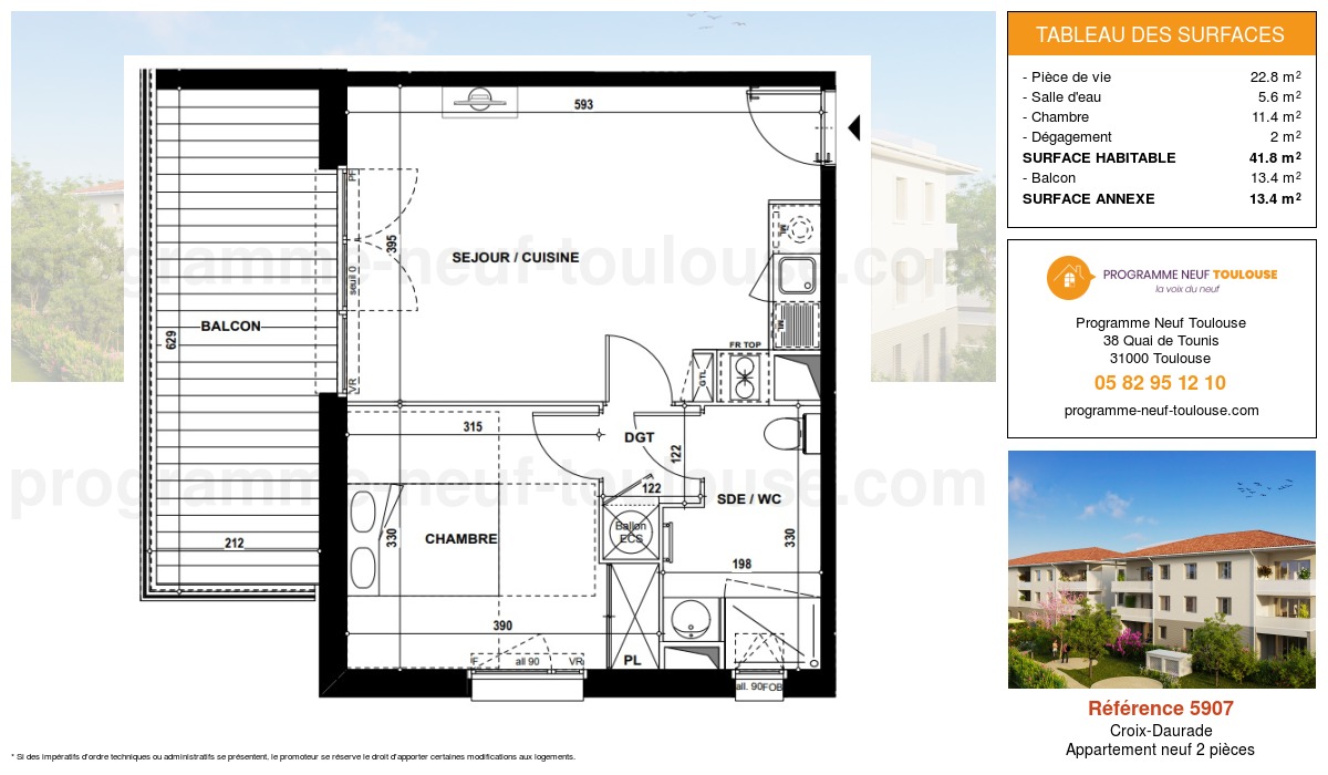 Plan pour un Appartement neuf de  41.8m² à
					Croix-Daurade