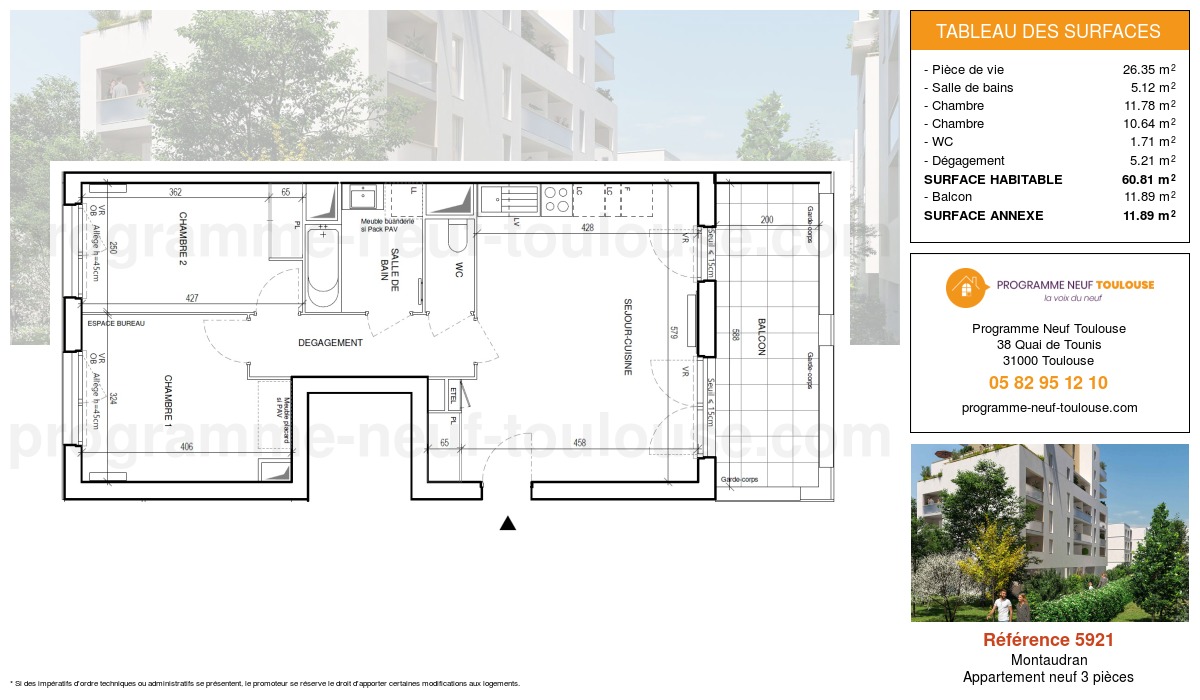 Plan pour un Appartement neuf de  60.81m² à
					Montaudran