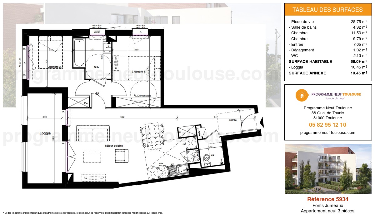 Plan pour un Appartement neuf de 66.09m² à
Ponts Jumeaux