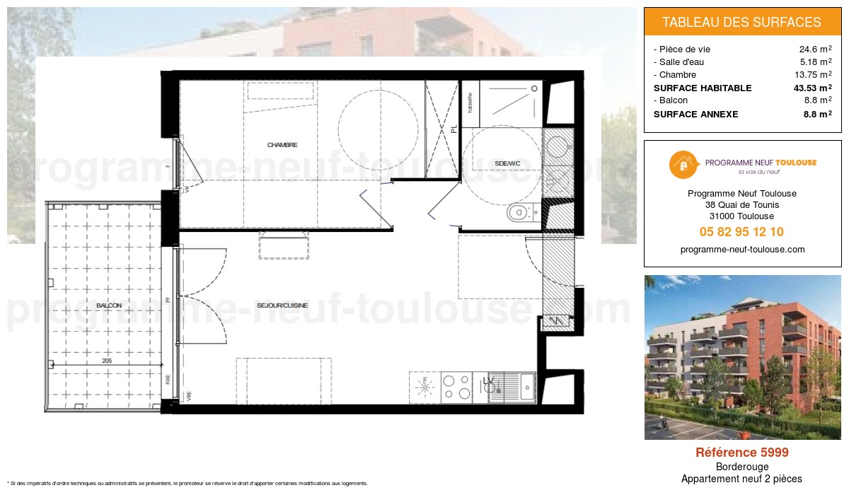 Plan pour un Appartement neuf de  43.53m² à
					Borderouge