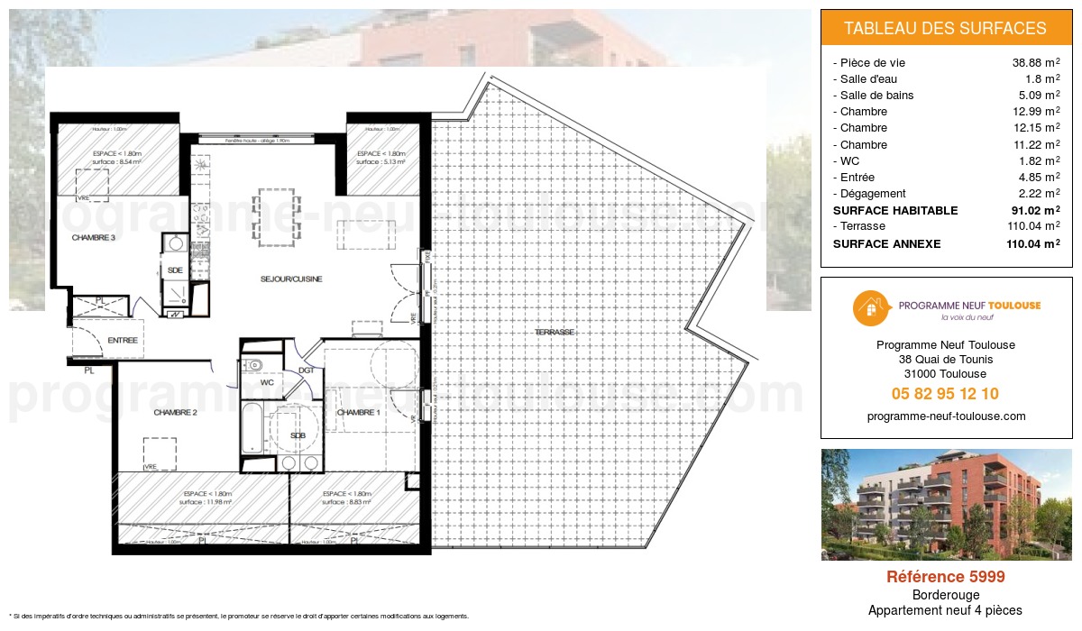 Plan pour un Appartement neuf de  90.81m² à
					Borderouge