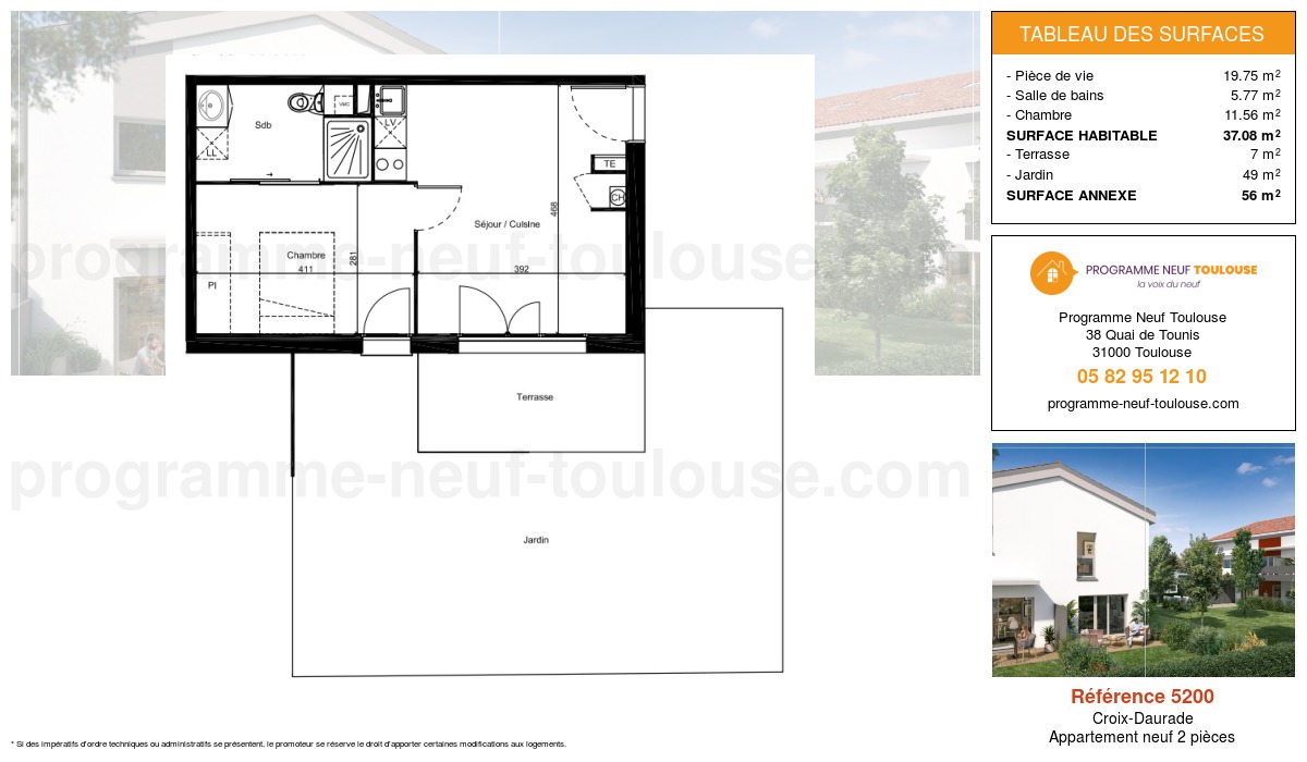 Plan pour un Appartement neuf de  37.08m² à
					Croix-Daurade