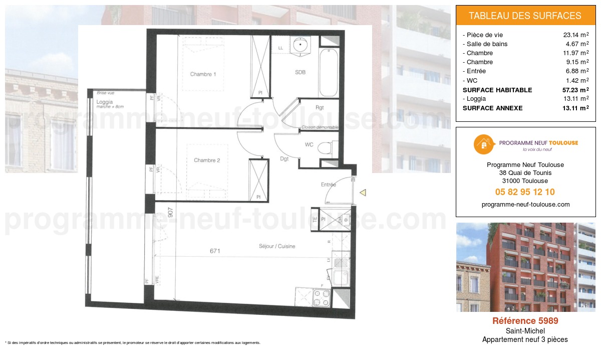 Plan pour un Appartement neuf de  57.23m² à
					Saint-Michel