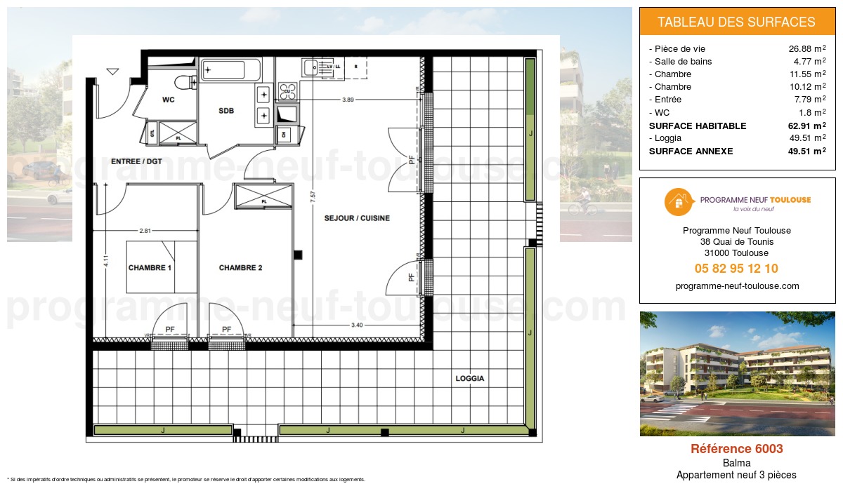 Plan pour un Appartement neuf de  62.91m² à
					Balma