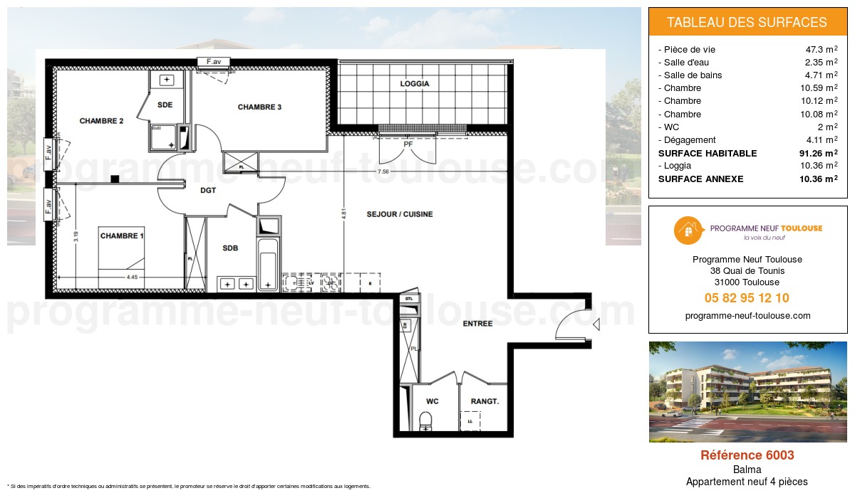 Plan pour un Appartement neuf de  94.78m² à
					Balma