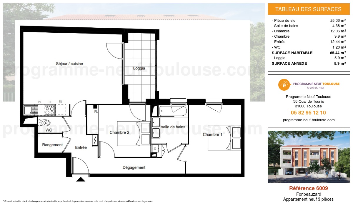 Plan pour un Appartement neuf de  65.44m² à
					Fonbeauzard