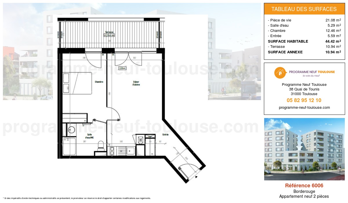 Plan pour un Appartement neuf de  44.42m² à
					Borderouge