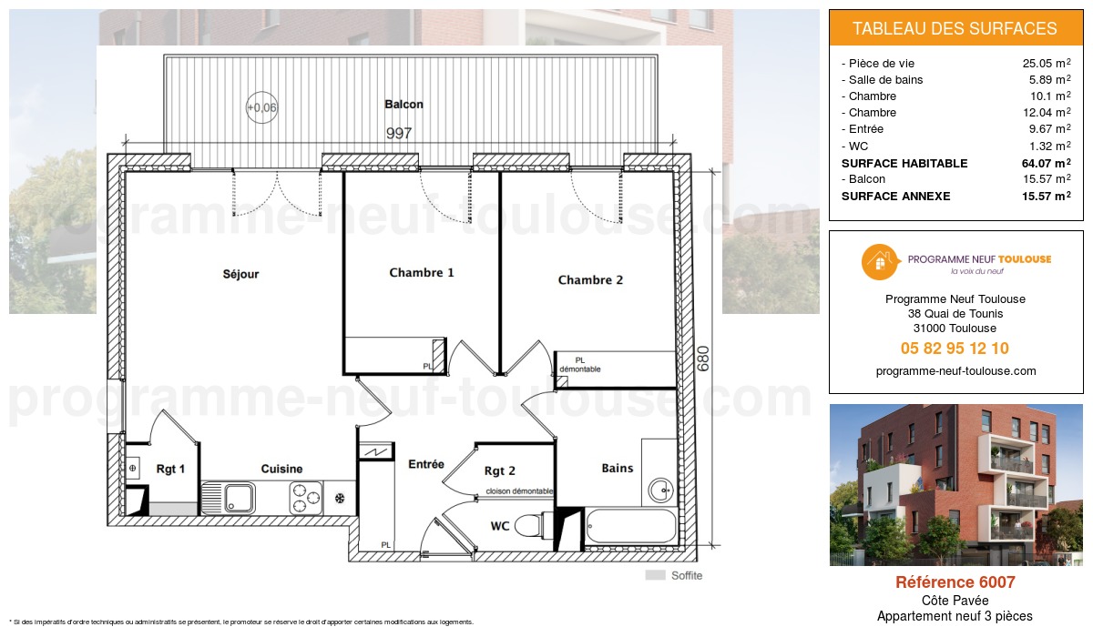 Plan pour un Appartement neuf de  64.07m² à
					Côte Pavée
