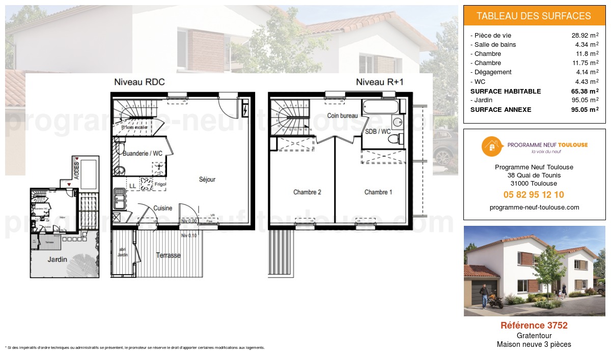 Plan pour un Maison neuve de  65.38m² à
					Gratentour