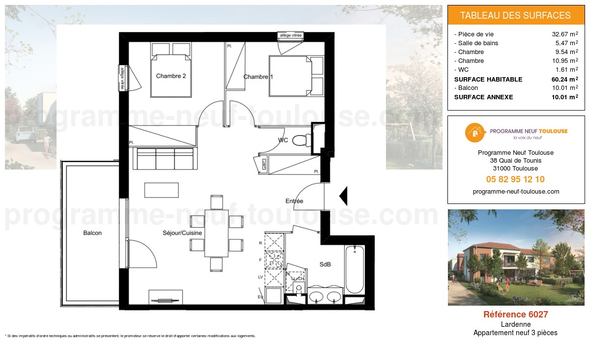 Plan pour un Appartement neuf de  60.24m² à
					Lardenne