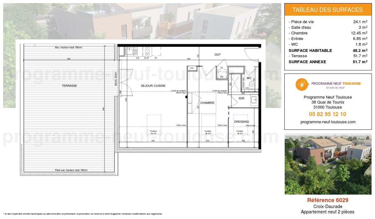 Plan pour un Appartement neuf de  45.5m² à
					Croix-Daurade