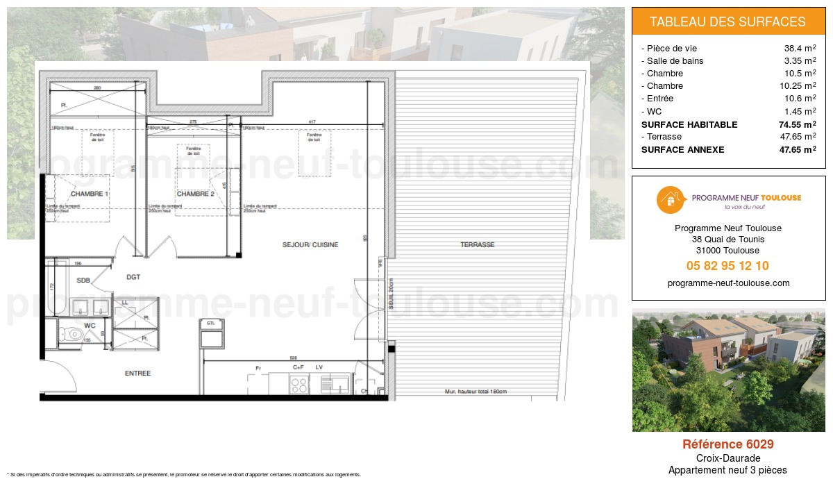 Plan pour un Appartement neuf de  74.55m² à
					Croix-Daurade