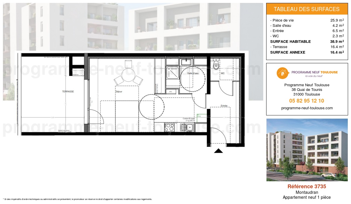 Plan pour un Appartement neuf de  38.9m² à
					Montaudran