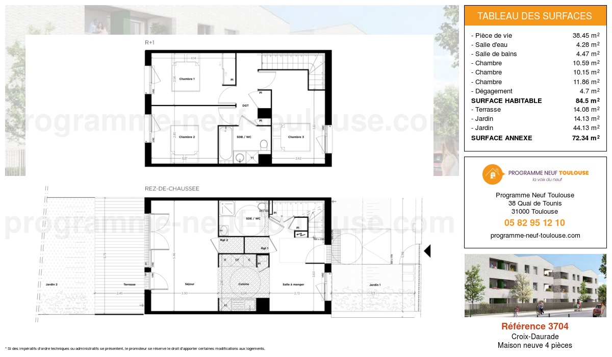 Plan pour un Maison neuve de  84.5m² à
					Croix-Daurade