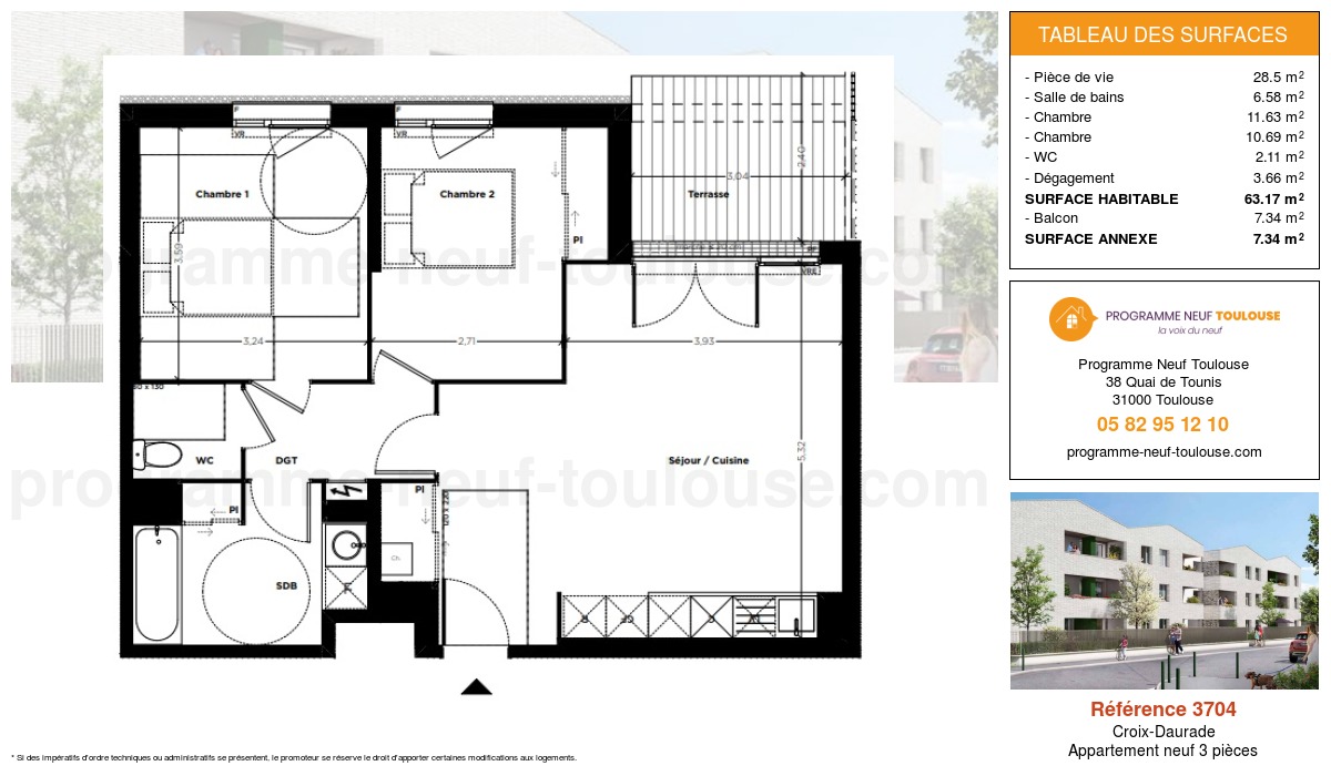 Plan pour un Appartement neuf de  63.17m² à
					Croix-Daurade