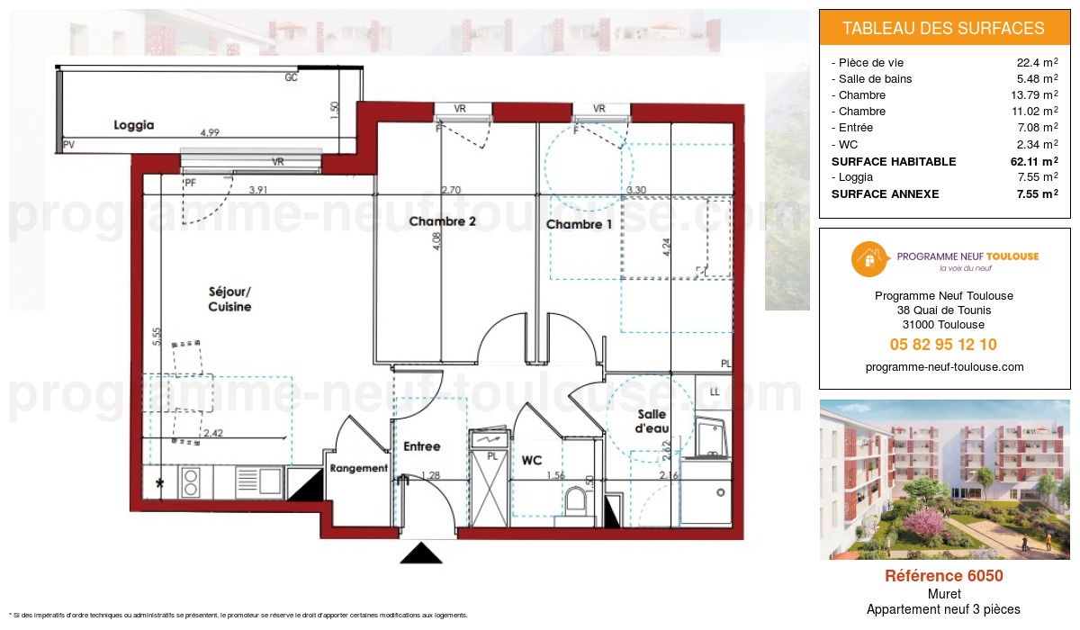 Plan pour un Appartement neuf de  62.11m² à
					Muret