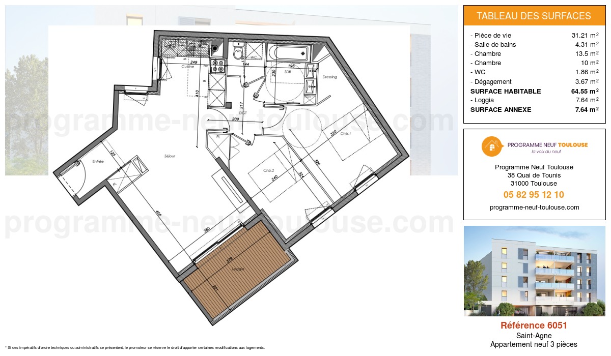 Plan pour un Appartement neuf de  64.55m² à
					Saint-Agne