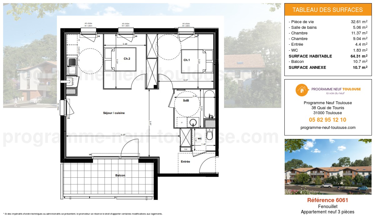 Plan pour un Appartement neuf de  64.31m² à
					Fenouillet