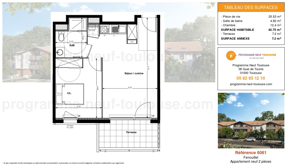 Plan pour un Appartement neuf de  42.75m² à
					Fenouillet