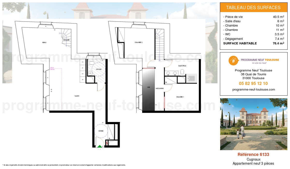 Plan pour un Appartement neuf de  78.4m² à
					Cugnaux