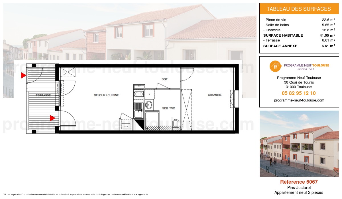 Plan pour un Appartement neuf de  41.05m² à
					Pins-Justaret