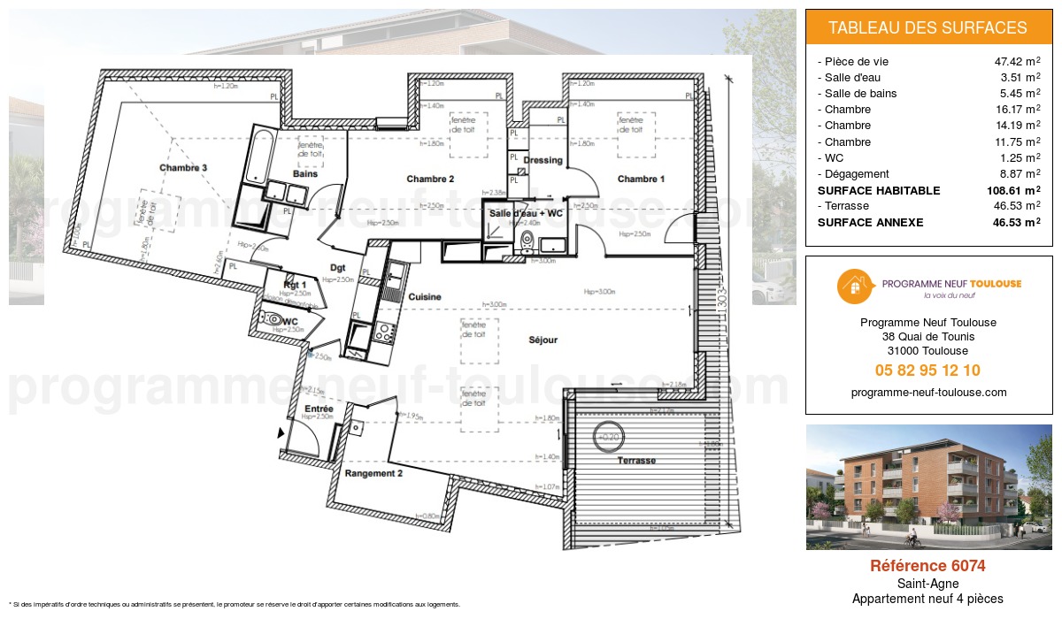 Plan pour un Appartement neuf de  108.61m² à
					Saint-Agne
