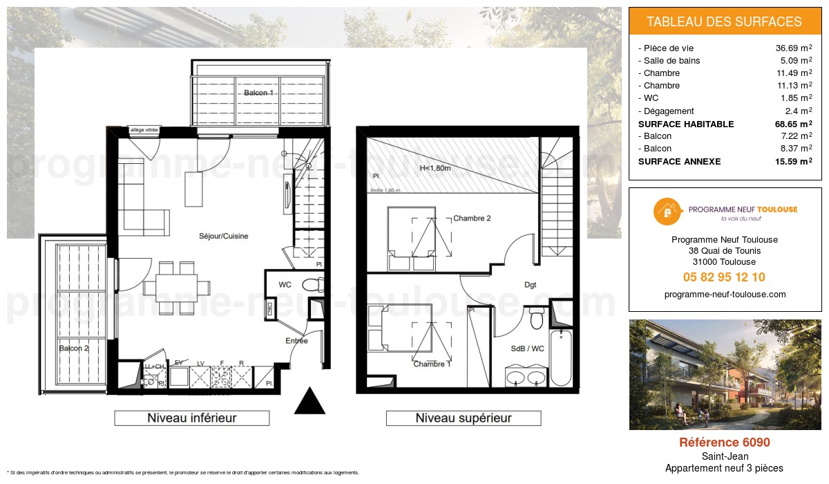 Plan pour un Appartement neuf de  68.65m² à
					Saint-Jean