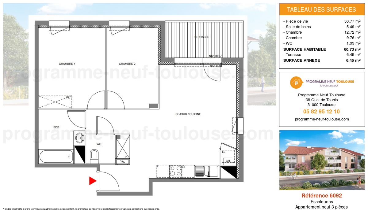 Plan pour un Appartement neuf de  60.73m² à
					Escalquens