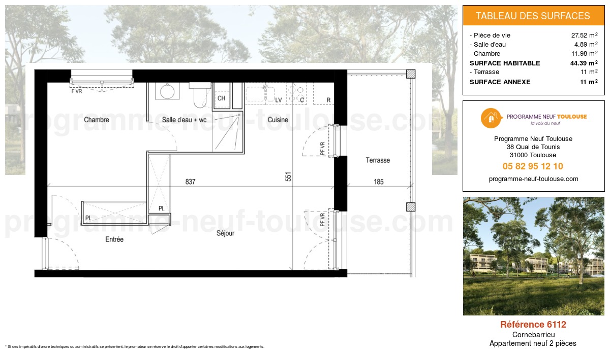 Plan pour un Appartement neuf de  44.39m² à
					Cornebarrieu