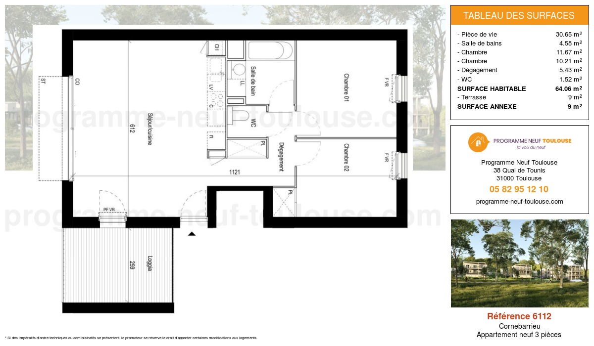 Plan pour un Appartement neuf de  64.06m² à
					Cornebarrieu